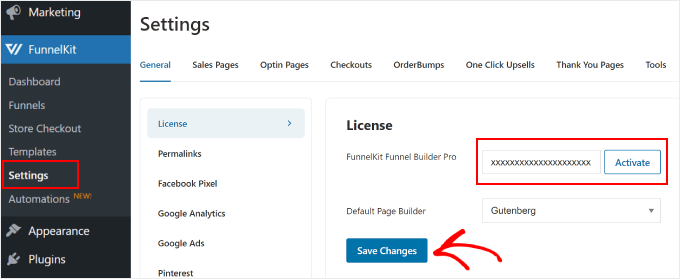 Activating the FunnelKit license key Activating the FunnelKit license key