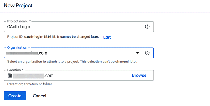Add project name, organization, and location Add project name, organization, and location