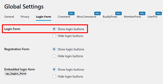 Choose show login buttons option Choose show login buttons option