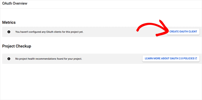 Click the Create OAuth Client button Click the Create OAuth Client button