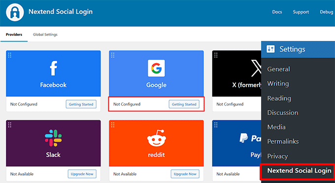 Click Getting Started button for Google Click Getting Started button for Google