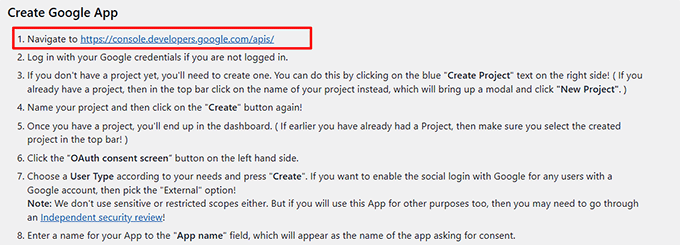 Click the Google Console link Click the Google Console link