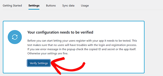 Click the Verify Settings button Click the Verify Settings button