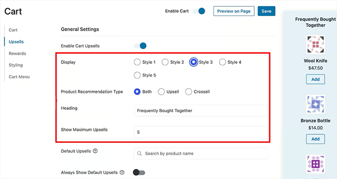 Configure upsell and cross sell settings Configure upsell and cross sell settings