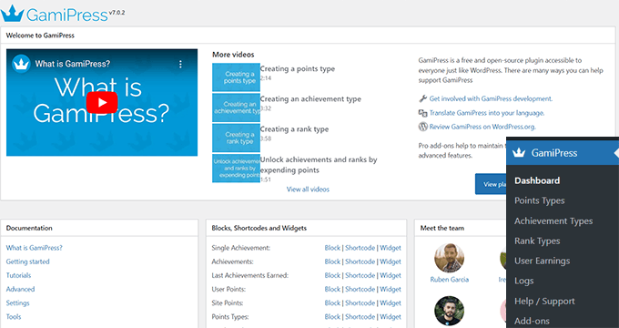 GamiPress dashboard GamiPress dashboard