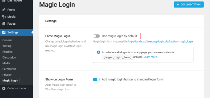 Magic Login Settings Magic Login Settings